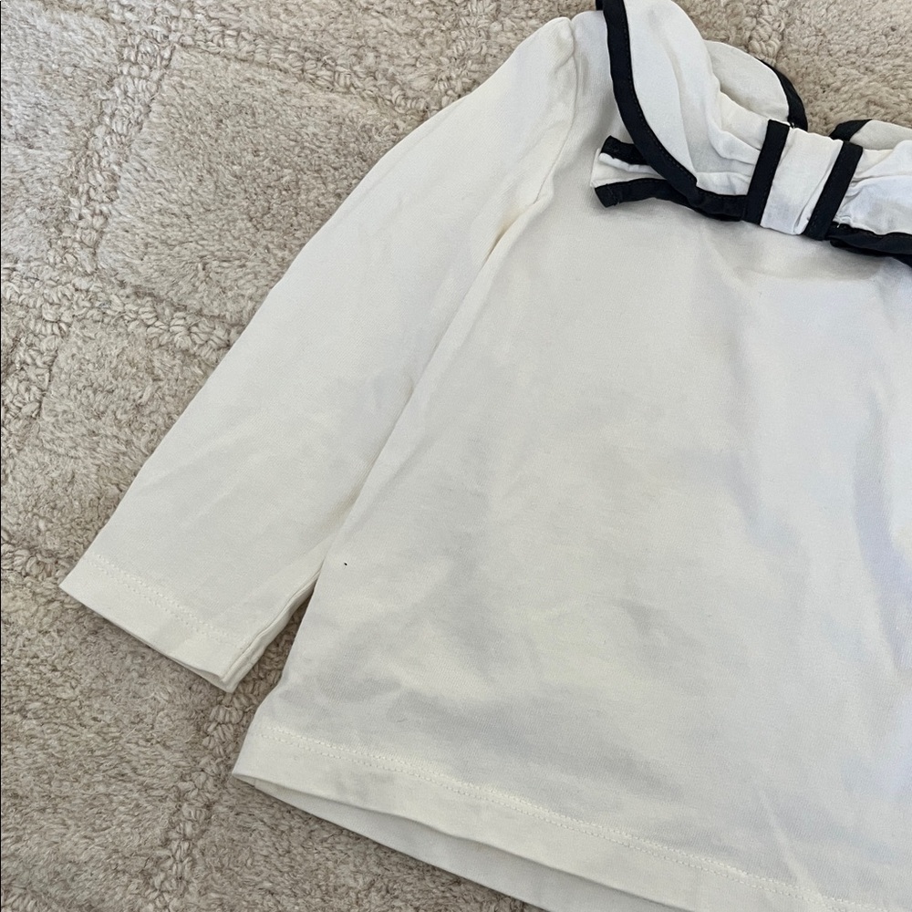 Janie and Jack Ivory Long Sleeve with Navy Bow - Picture 6 of 7